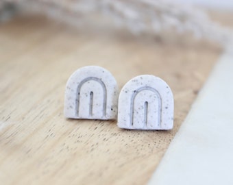 Clay arch studs | Light gray white speckled | Rainbow posts | Boho minimalist studs
