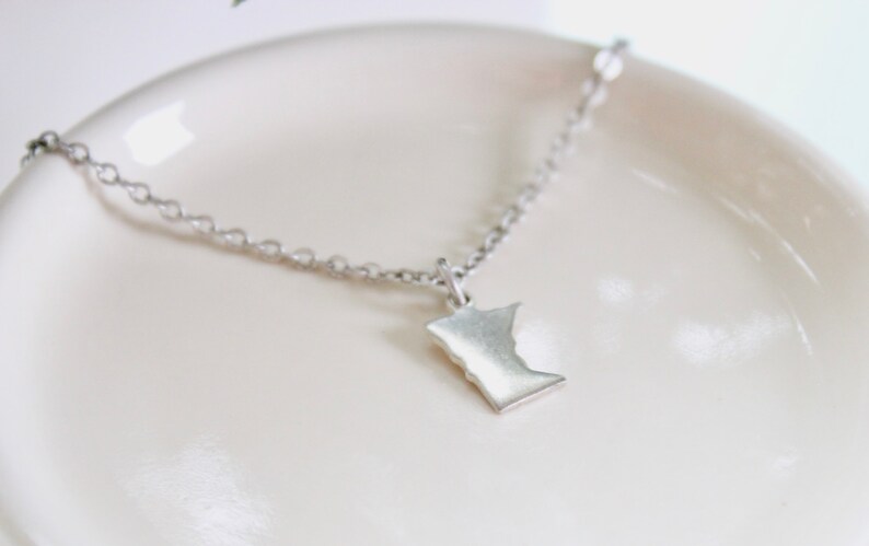 Tiny Minnesota state charm necklace Small MN Little silver necklace image 3