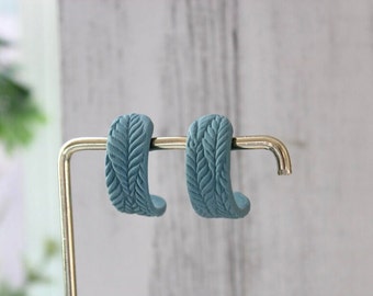 Textured clay huggie earrings | Polymer clay huggies | Hoop earrings | Earthy teal blue | Simple boho style