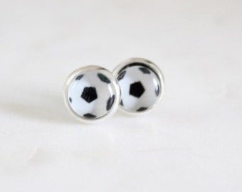 Glass soccer ball post earrings | Small studs | Sports earrings