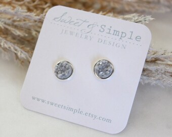 Gray druzy post earrings | Stud posts | Nickel free silver tone settings