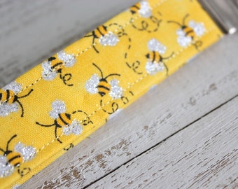 Fabric Key Fob Wristlet | Keychain | Honey bees print | Bee pattern