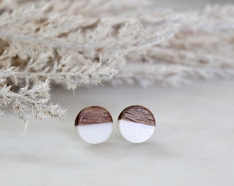 Wood resin studs | Off white cream color | Minimalist posts | Earthy wooden studs