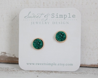 Green faux druzy posts | Studs | Druzys | Opaque grass green earrings