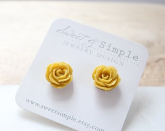Mustard yellow flower post earrings | Stud earrings