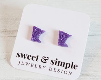 Minnesota stud earrings | Minnesota Skol posts | Purple glitter post earrings | Game day earrings