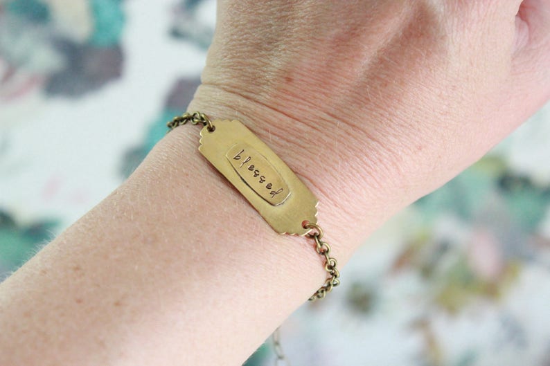 Blessed Hand Stamped Soldered Bracelet. Brass Bronze Golden Etsy
