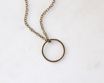 Antique brass circle necklace | Ring necklace | Round geometric | Simple minimalist style