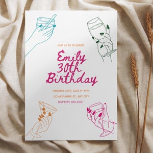 Hand Drawn Cocktail Birthday Invitation: Editable Canva Template