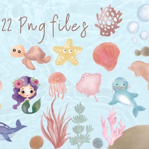 Hand painted undersea watercolor clip art,baby wall art,nursery decor, sea animals png,baby shower,cute ocean animals png,water Color animal