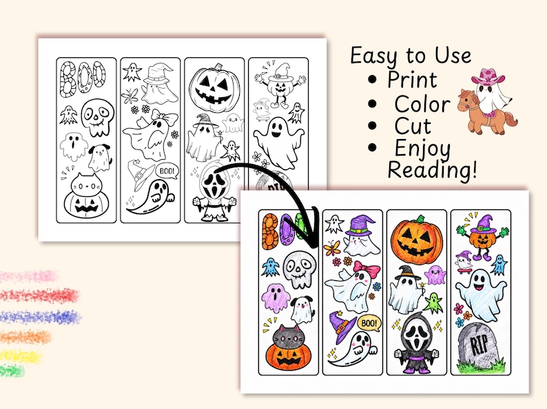 Halloween Coloring Bookmarks for Kids, 40 Printable Halloween Bookmarks ...