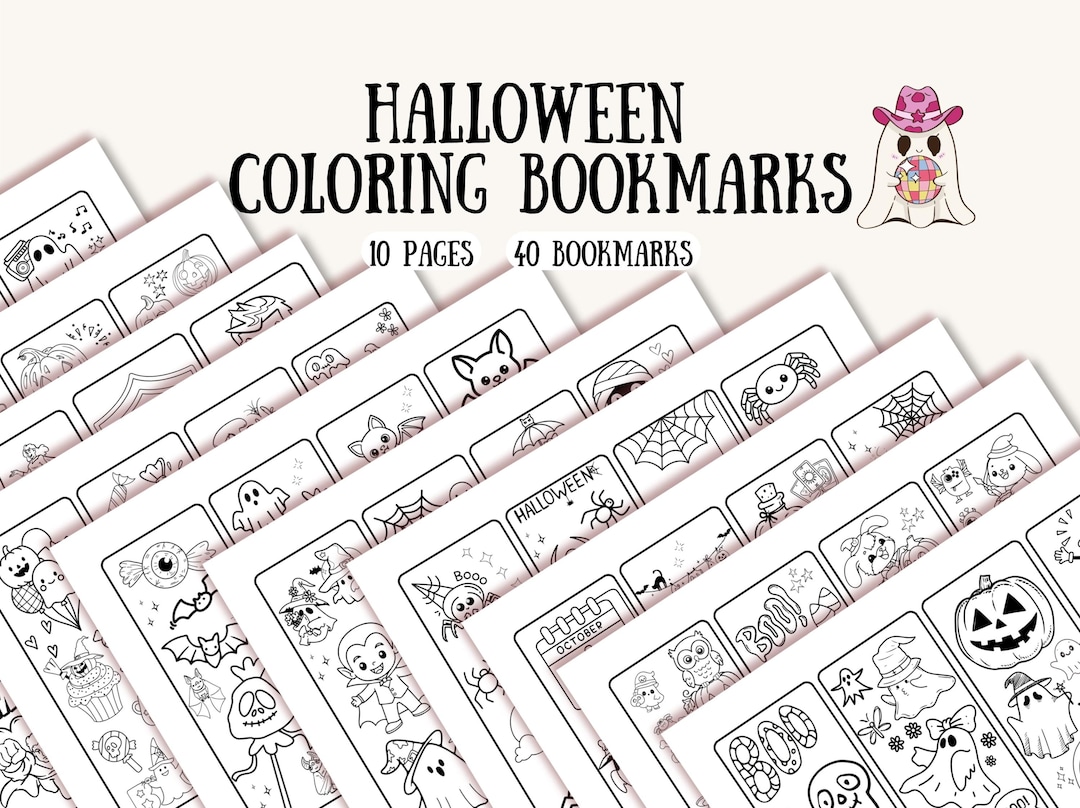 Halloween Coloring Bookmarks for Kids, 40 Printable Halloween Bookmarks ...