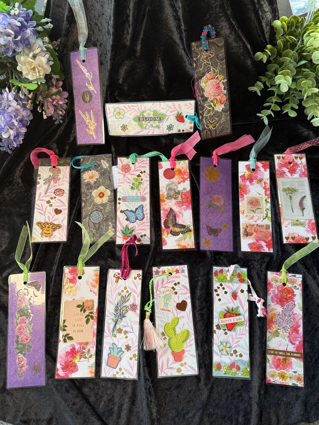 Floral Laminated Bookmark With Ribbon & Charm: Spring Flowers - Etsy