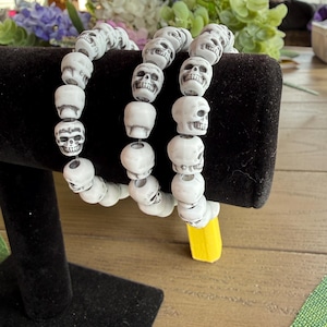 Black and White skull bracelets plastic stretchable goth metal punk