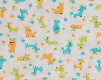 Vintage Child's Girl Dog Print Fabric - 2 Yards 36 Inches Wide