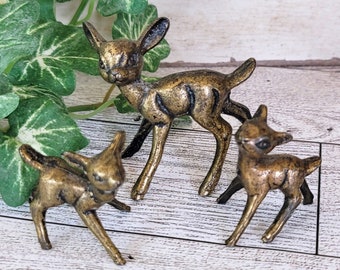 Tiny Brass Deer Family - 3 Miniature Brass Deer
