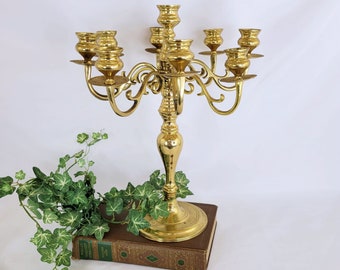 8 Arm Brass Candelabra with Center Candle Cup