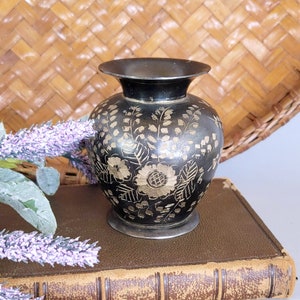 Small Brass Ginger Jar Vase Vintage Etched Brass