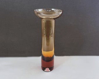 Vintage Skruf Swedish Crystal Cylindrical Vase - Golden Honey Colored - Golden Rum