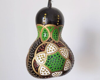 Vintage Gourd Lamp Hanging Light Black With Intricate Design and Colorful Beads