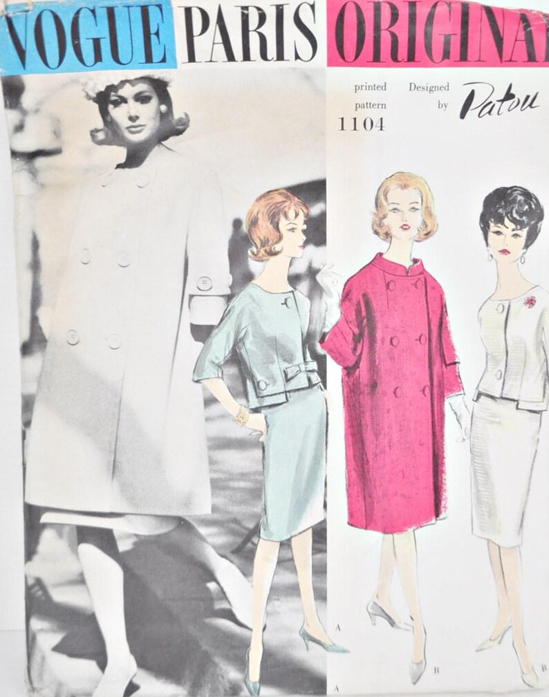 Suit with Long Coat Bust 34 Patou 1960/'s Vogue 1104 Paris Original