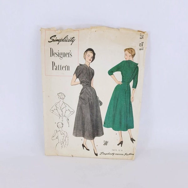 1940s Dress Pattern Simplicity 8175 Bust 30 Designer Pattern Missing Lower Sleeve