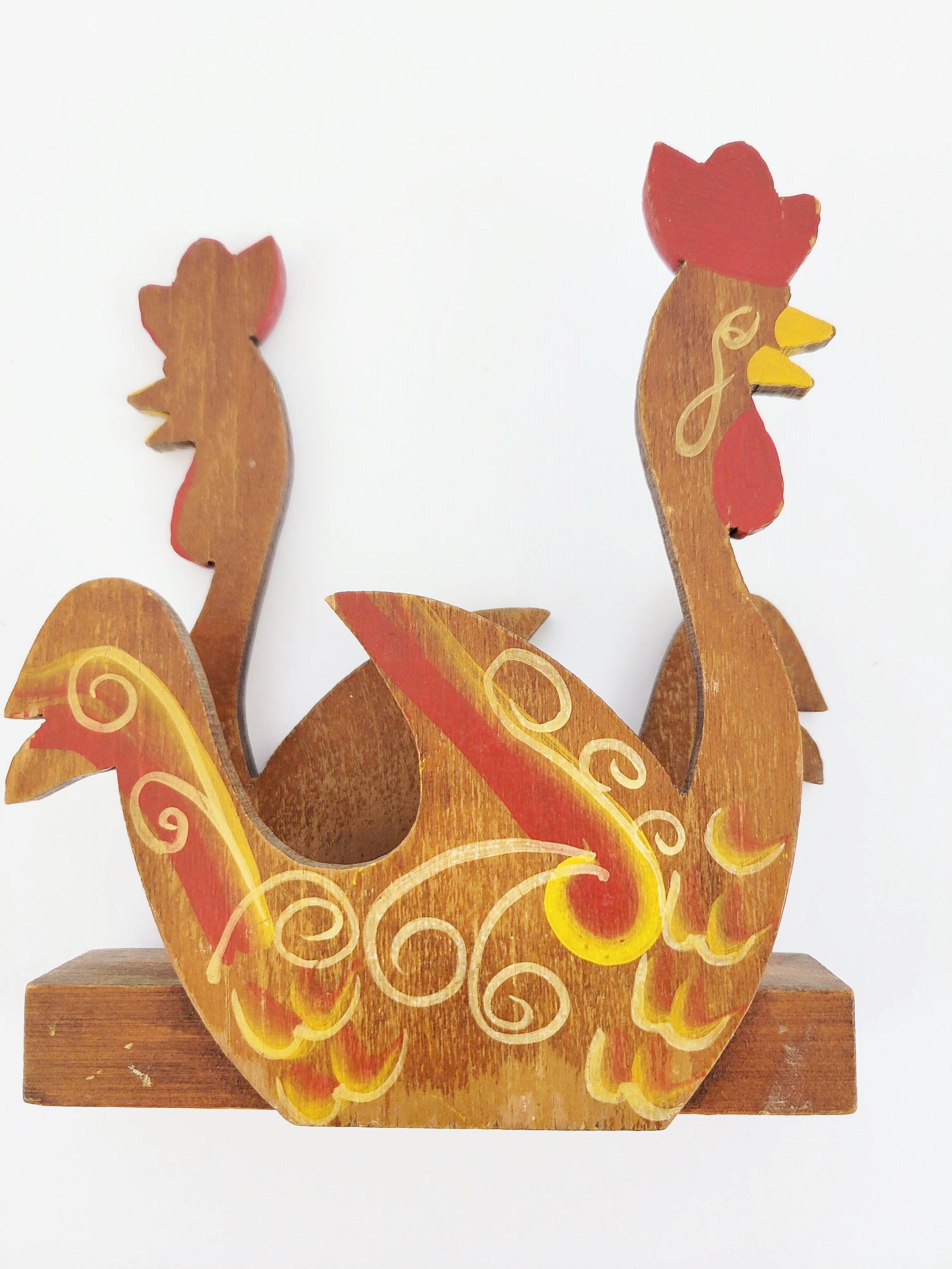 Vintage Chicken Napkin Holder Painted Wood by Woodcraftery Etsy