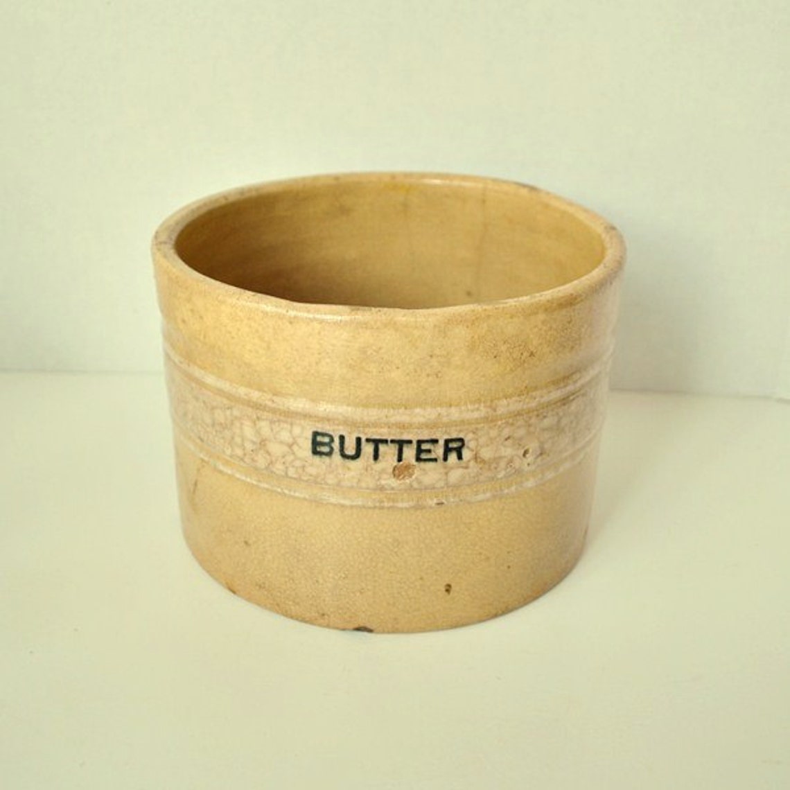 Antique Butter Crock Banded Yelloware Stoneware Primitive Etsy