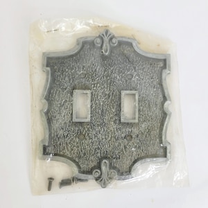 Vintage 2 Toggle Switch Plate- Metal Silver Tone - Hall Mack Masterpiece - NuTone Scovill
