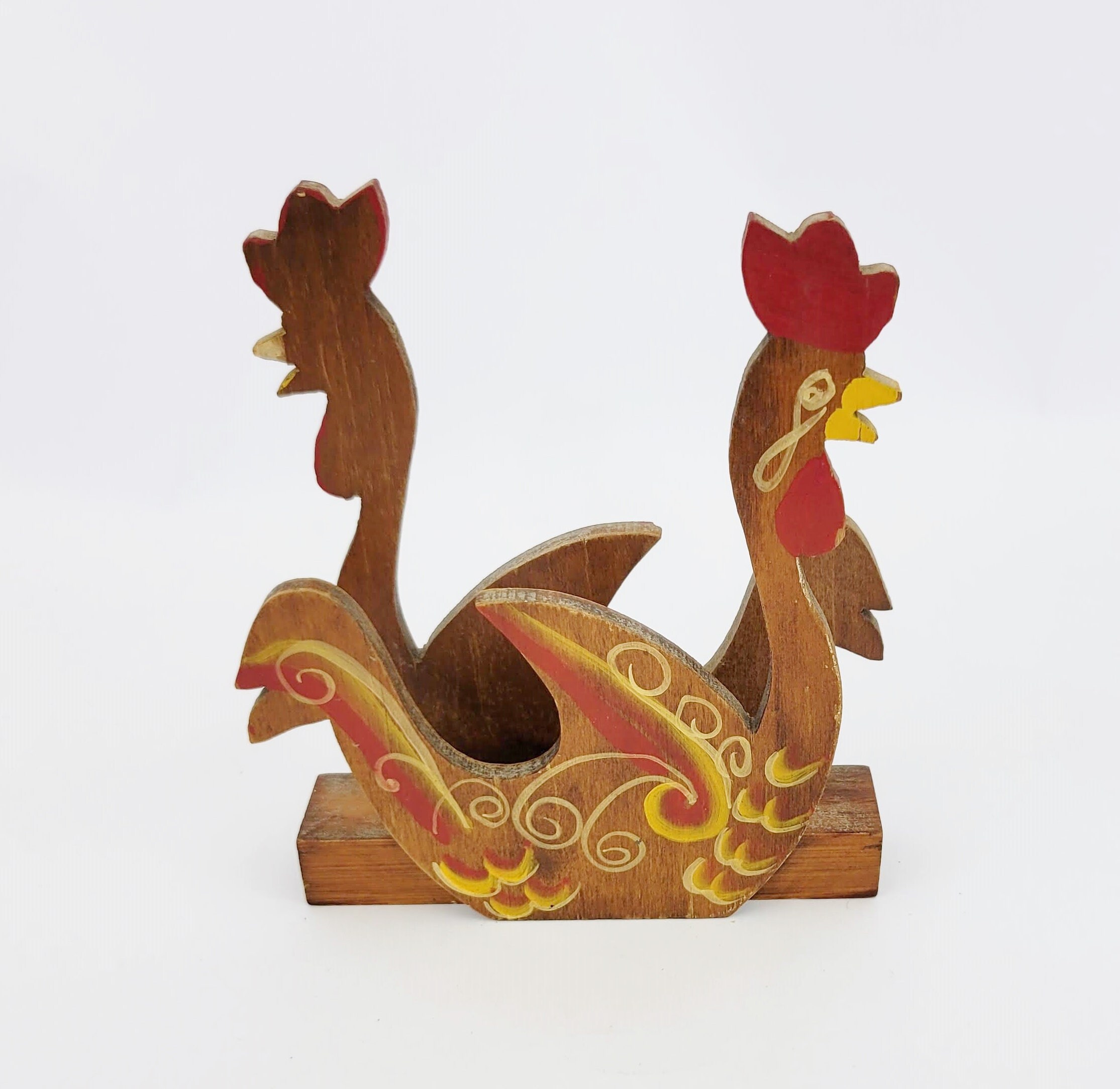 Vintage Chicken Napkin Holder Painted Wood by Woodcraftery Etsy