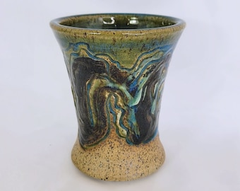 Studio Pottery Drip Glaze Pattern Tumbler Or Utensil Holder Potter Signed