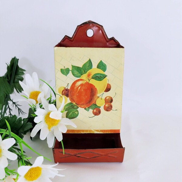 Vintage Match Safe With Apples and Cherries Decoration