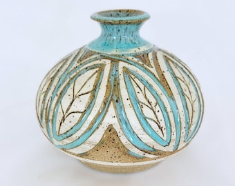 Susan Brown Freeman Vase Turquoise Leaf Design