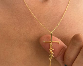 14k vergoldete Glaubens-Kreuz-Halskette • Personalisiertes religiöses Geschenk