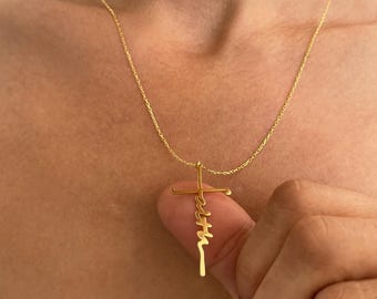 Taufe Glaube Kreuz Halskette, Konfirmation Christian Kreuz Geschenk Gold