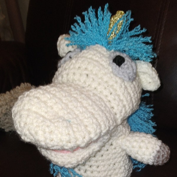 Crocheted Turquoise Unicorn Puppet