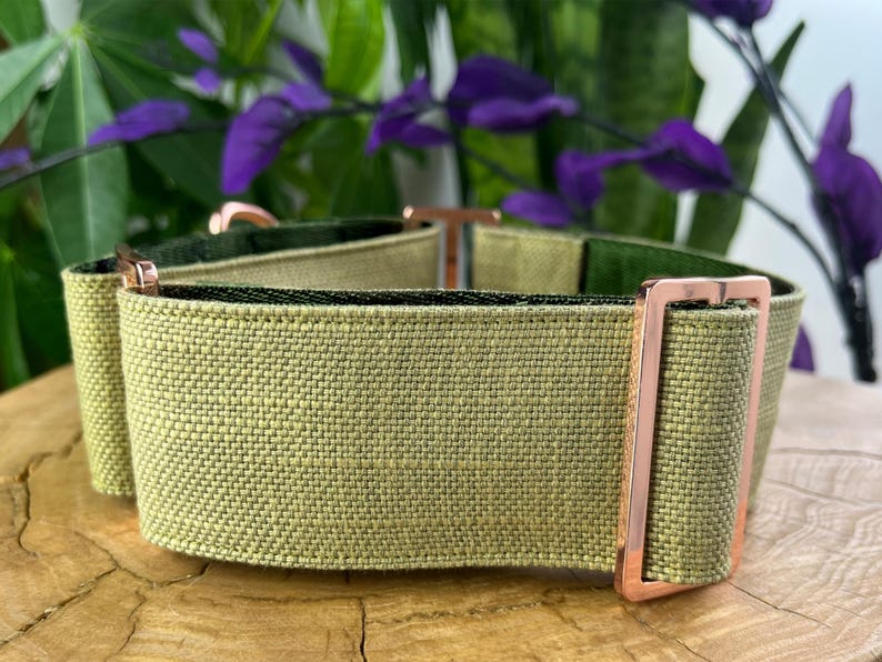 2" Inch or 1.5" Wide Moss Green Canvas Martingale Collar with Rose Gold Hardware, Sighthound Greyhound Whippet and Big Dog, Control Small-XL afbeelding 5