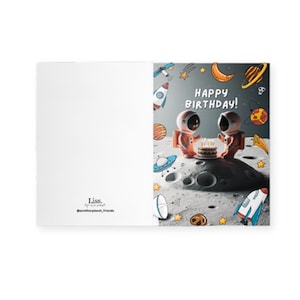 Carte d'anniversaire des astronautes – Mignons astronautes sur la lune | Cadeau d'anniversaire amusant sur le thème de l'espace, garçon et fille