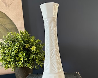 Vintage White Milk Glass Starburst Cut Bud Vase