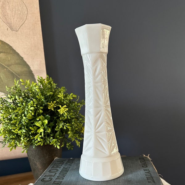 Vintage White Milk Glass Starburst Cut Bud Vase