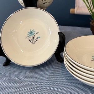 Vintage Set of 6  Salem China Blue Flower Berry Bowls