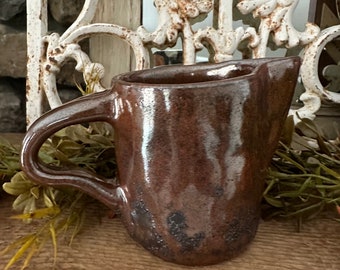 Rustic Unique Handmade Brown Pottery Chunky Small Pitcher