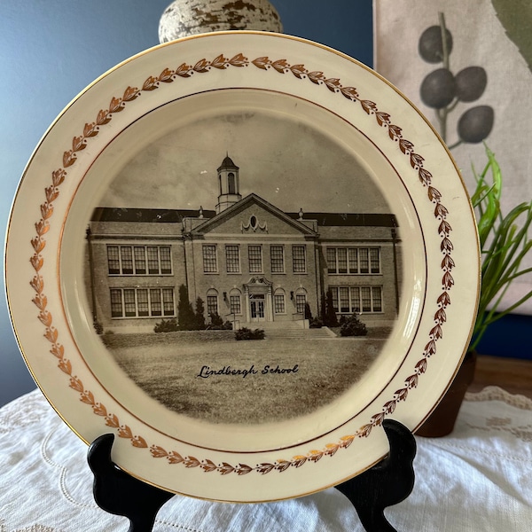 Vintage Taylor Smith Taylor Commemorative Photo Plate of Lindbergh School, St. Joseph, Missouri