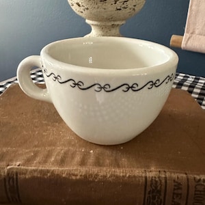Vintage 1950s Vitrified China Coffee Cup: Sterling Black Garland Border