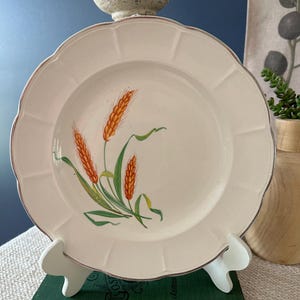 Plato vintage de cosechadora Sebring: diseño de trigo, borde plateado - Decoración otoñal