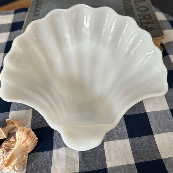 Vintage White Milk Glass Shell Shallow Dish