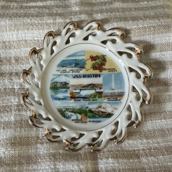 Vintage Cut-Out Starburst Shape State of Washington Miniature Souvenir Plate