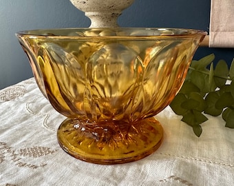 Vintage MidCentury Harvest Gold Tinted Glass Small Pedestal Dish-Perfect for Fall/Autumn