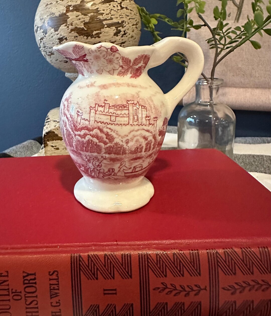 Vintage Ironstone Red Transferware Castle Design Small Pitcher or ...