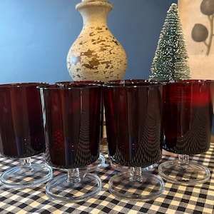 Vintage Luminarc Arcoroc Ruby Red Stemmed French Water Goblets